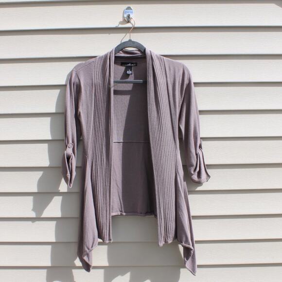 Willi Smith Women's Open Cardigan Minimalist Neutral Solid Taupe Tan Size Small - Picture 8 of 12